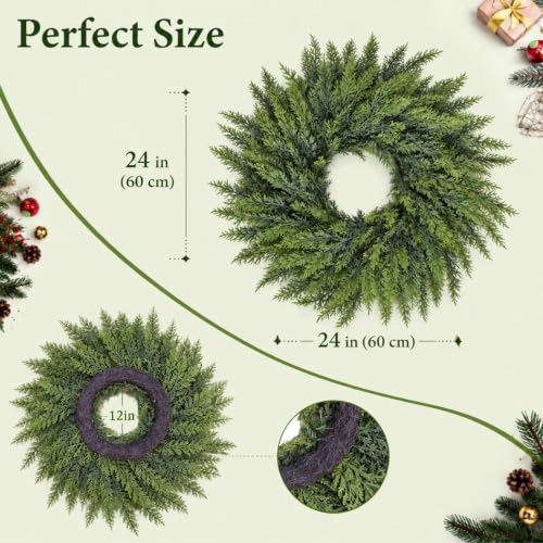 24-Inch Pre-Lit Christmas Wreath with 50 LED Lights for Front Door