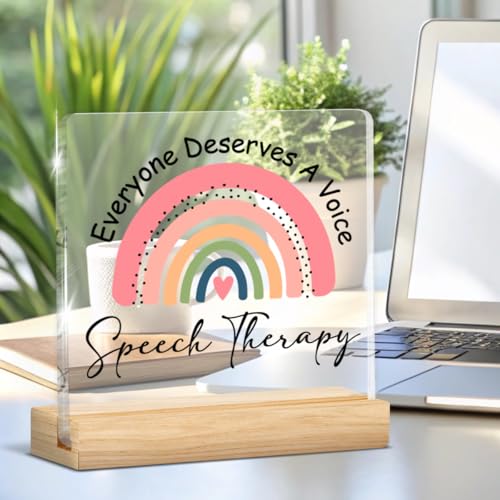 FTRBXT F-Speech Therapy Acrylic Desk Sign for Office Decor – Includes Wooden Stand