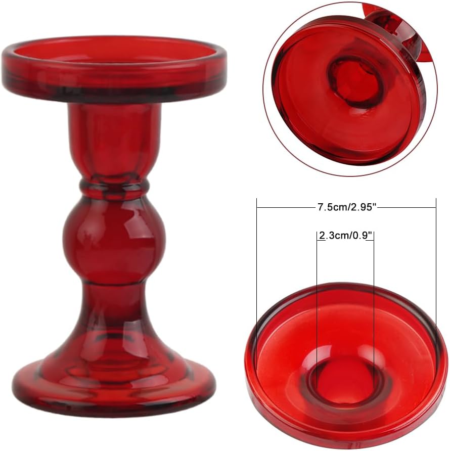 Regine Switzerland 6-Piece Red Glass Candlestick Set - Elegant Crystal Holders for Weddings & Christmas Decor