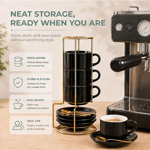 RENEWREVITAL Black Espresso Cups Set of 4, 3 oz Double Shot Coffee Cups