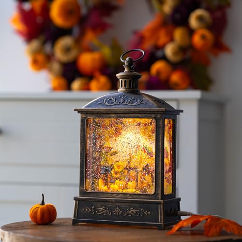 Fall Snow Globe Lantern - Lighted Water Lantern with Swirling Glitter & Timer