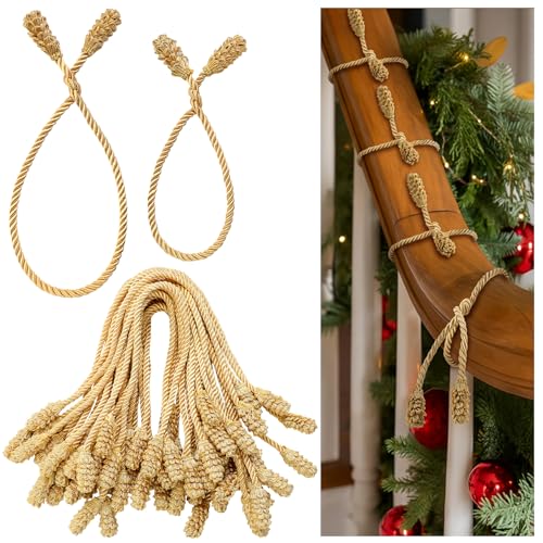 Riakrum 30 Pcs Gold Christmas Garland Twist Ties (2 sizes: 16” & 20”) for Banister Stairs – Sibling Variation Gold/30