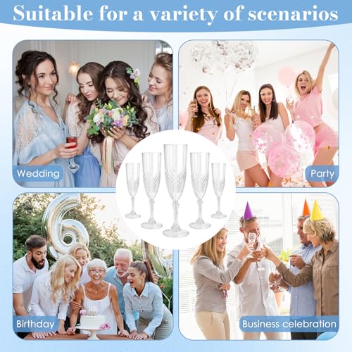 CHICERA 24 Pack White Plastic Champagne Flutes - Elegant Party Glasses