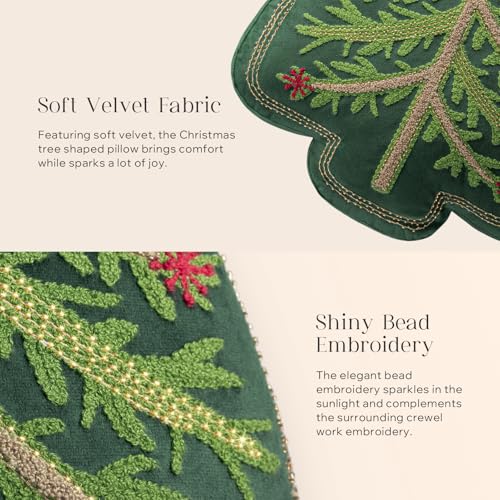 Phantoscope Green Christmas Tree Velvet Throw Pillow with Beaded Embroidery, 18x14 in