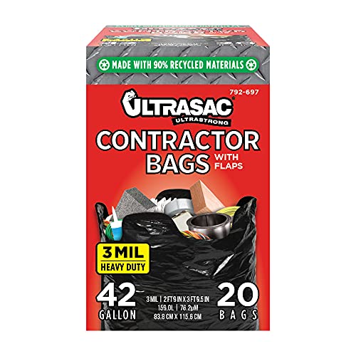 42 Gallon Heavy Duty Contractor Trash Bags - 3 Mil Thick, 20 Pack
