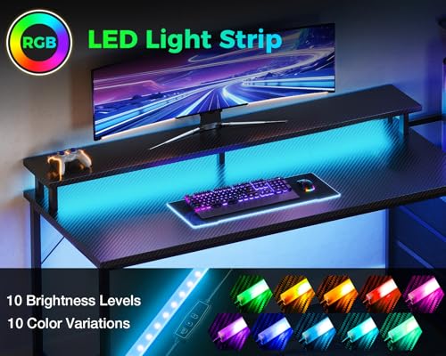 59-Inch Gaming Desk with PC Showcase Stand, RGB LED and 3 Storage Drawers