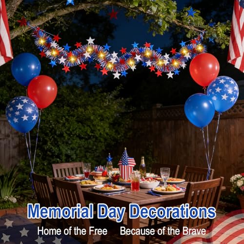 13ft 4th of July Lighted Tinsel Garland - Red White Blue Patriotic Party Decor