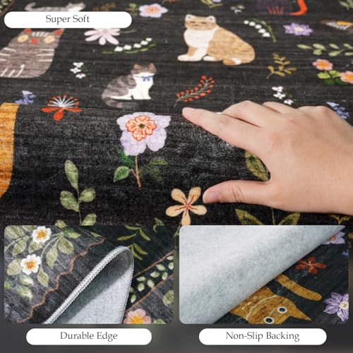 Washable 2x10 Hallway Runner Rug - Non-Slip Low Pile Cat Print Carpet