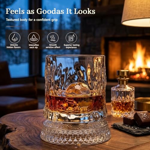 Rotating Whiskey Glass with Large Ice Ball Mold - Kinetic Spin Tumbler for Bourbon & Old Fashioned - Unique Gift for Men, Dad