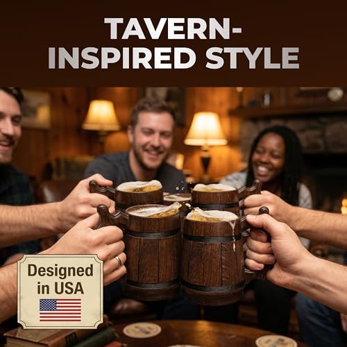 Retro Brown 20 OZ Wooden Beer Mug - Handmade Stainless Steel Tankard for Men, Gifts for Fathers Day, Christmas, Birthday