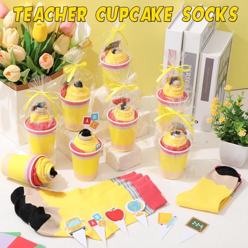 Cutecrop 30 Pairs Halloween Crayon Sock Cupcake Fuzzy Socks for Teachers, Yellow Crayon Variant