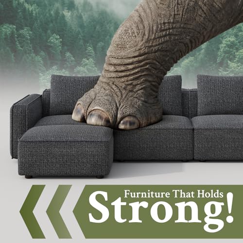 103" Modular L-Shaped Sectional Sofa with Ottoman, Grey Cloud Couch