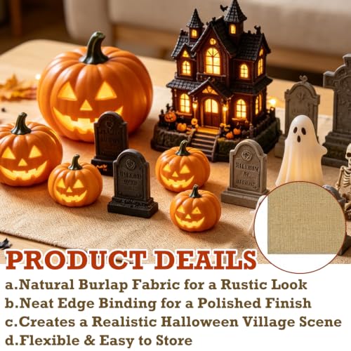 Burlap Halloween Village Base Mat - 2-Pack Jute Landscape Liner (19.7 x 47 in)