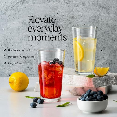 Glaver's 10 Pack Highball Glasses Set 17oz Ribbed Drinkware for Cocktails & More