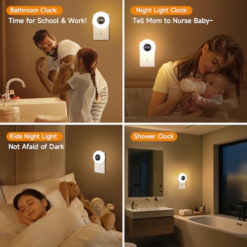 2 Pack Bathroom Clock with Remote, Dimmable LED Night Light & Shower Timer