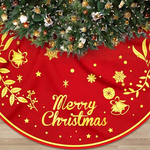 Merry Christmas Tree Skirt,48 inches Xmas Decorations Red Gold