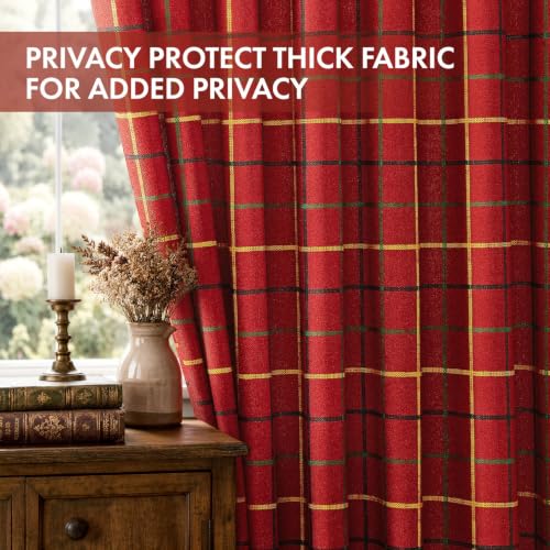 MIULEE Red Plaid Gingham Curtains 2 Panels 52W x 95L - Farmhouse Window Drapes