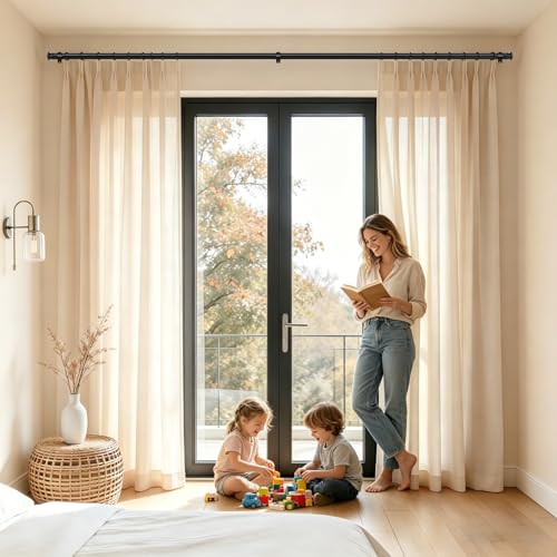 Adjustable Curtain Rod 32-58 Inch, Heavy Duty Drapery Rod, Black