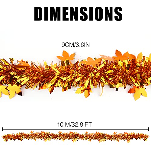 33FT Maple Leaf Tinsel Garland - Gold & Copper Metallic Fall Decor