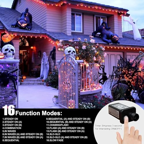 33ft 100 LED Orange Waterproof String Lights - 16 Modes Plug-in Fall Decor