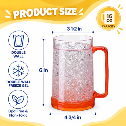 Lily's Home Freezer Beer Mug Set of 4 - 16 oz Clear BPA-Free Acrylic Cold Drink Mugs