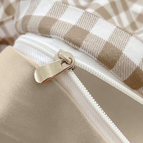 Brown Gingham Queen Duvet Cover Set - Soft Washed Microfiber Bedding