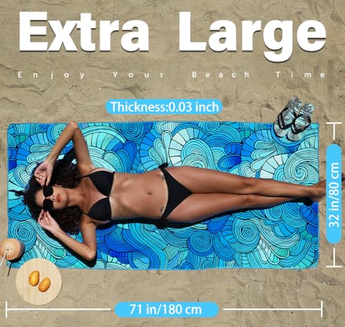 Widdonen Extra Large Microfiber Beach Towel 71x32 Quick Dry Blue