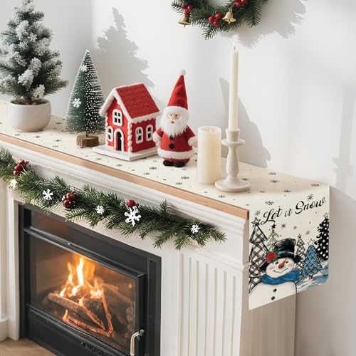 Artscope Blue Snowman Christmas Tree Table Runner 13x72 Inch Holiday Decor