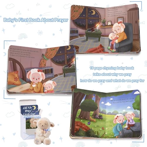 Baby Boy Baptism Gift Set with Praying Lamb Plush Toy and Prayer Book