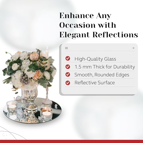 8-Inch Round Mirror Plates for Centerpieces - Set of 12 Glass Tiles