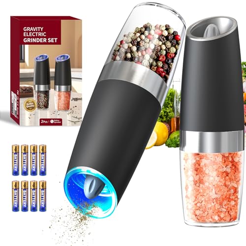 Gravity Electric Salt and Pepper Grinder Set with LED Light, Battery Operated