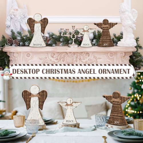 Christmas Angel Table Decor Set - Wooden Farmhouse Ornaments, 3 Pieces