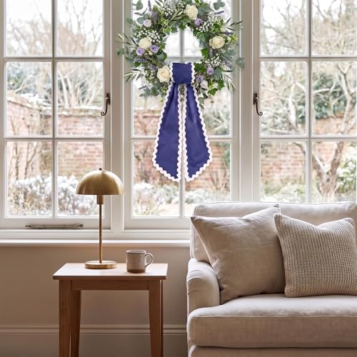 Blue Wreath Sash for Front Door 55 Inch Fabric Garland Ribbon