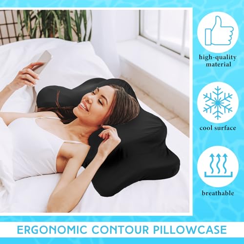 Cooling Cervical Neck Pillowcase, Breathable Satin Zipper Cover for Ergonomic Pillows