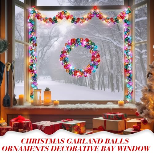 Yuxung 2-Pack Colorful or Classic Christmas Ball Garland 6ft with LED Lights