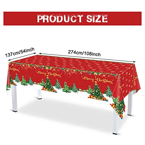 Tiamon 3-Piece Christmas Tablecloth Set Rectangular 137x274 cm, Disposable Red Xmas Covers