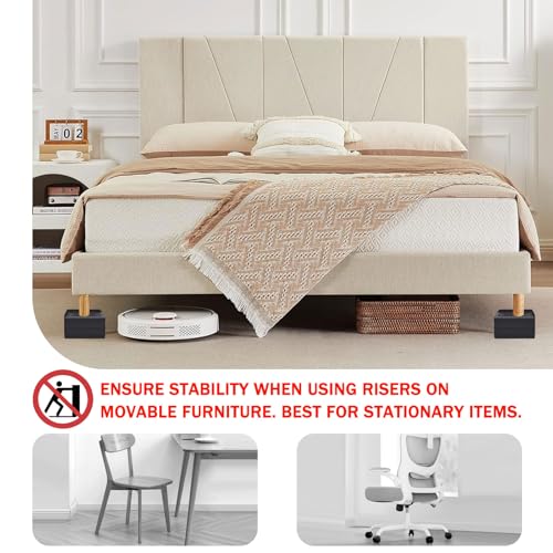 Heavy Duty Adjustable Bed Risers - 3 Inch Furniture Lifts (4 Pack, Black)