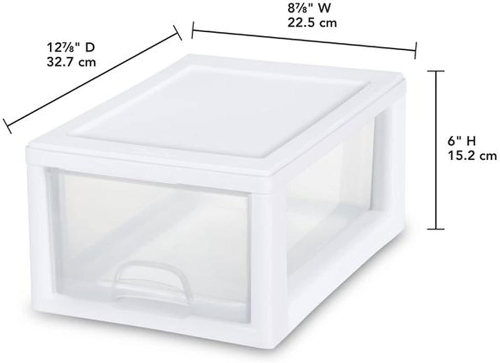 Sterilite 6-Pack Stacking Drawers - Clear Storage Organizers with White Frame for Clothes, Accessories & More