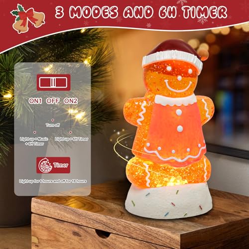 Pink Gingerbread Christmas Snow Globe Lantern with 8 Music Songs & 6H Timer - USB & Battery Operated Holiday Decor