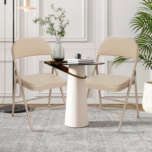 Heavy Duty Folding Chairs 6-Pack, Padded Khaki Steel Frame for Indoor Outdoor