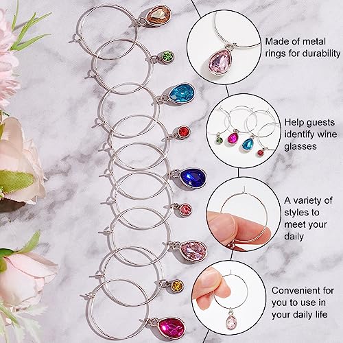 BENECREAT Rhinestone Party Wine Glass Charms 24 Pcs - Birthday Theme Drop & Flat Round Markers
