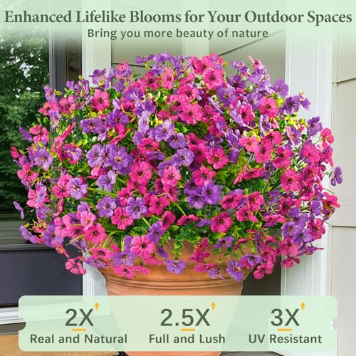 12 Bundles Artificial Outdoor Flowers - UV Resistant, Vibrant Colors
