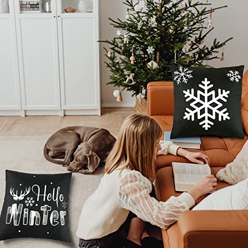 Remerry 4-Pack Christmas Pillow Covers 18 x 18 in Black White