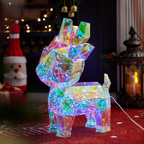 Joiedomi 15-inch Lighted Iridescent Reindeer Christmas Decor with LED, USB Indoor Holiday Decoration
