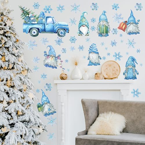 Haull 6 Sheet Winter Gnome Wall Decals Snowflake Gnomes Window Clings - Winter Gnome Style
