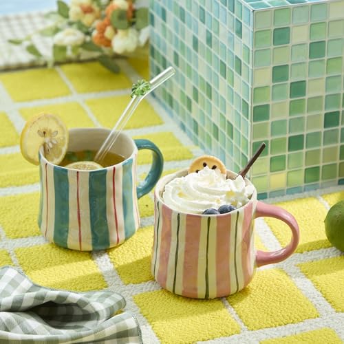 Green & Pink 2-Pack Ceramic Coffee Mugs Set of 2, 12oz Stackable Tea & Coffee Cups