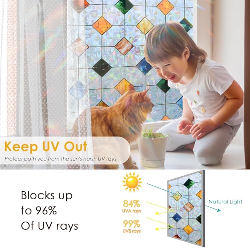 Colorful Gem Rhombus Decorative Window Privacy Film - Rainbow Design