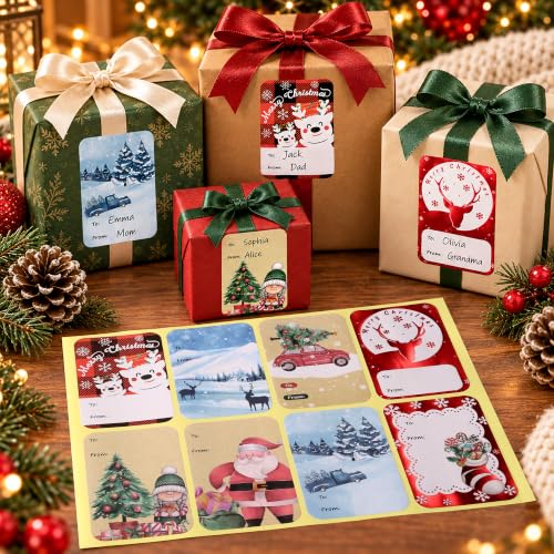 120 PCS 8 Designs Self Adhesive Christmas Gift to from Stickers