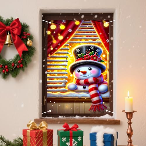 Nuxovilar hd05694 Snowman Christmas Window Cover Banner 31x47in Polyester