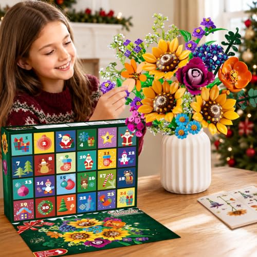 HOGOKIDS Wild Flower Bouquet Building Set with Lights - Advent Calendar for Kids & Adults